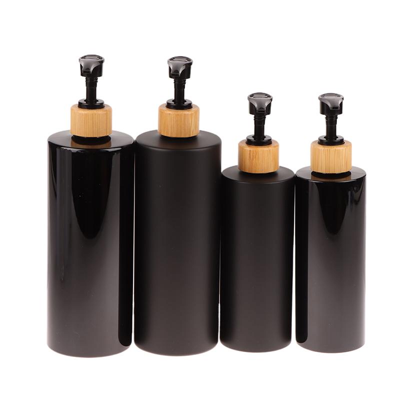 300/500Ml Cylindrical Bamboo Pump Dispenser Bathroom Pet Dish Soap Bottle Lotion Refillable Shower Gel Liquid Frosted Container
