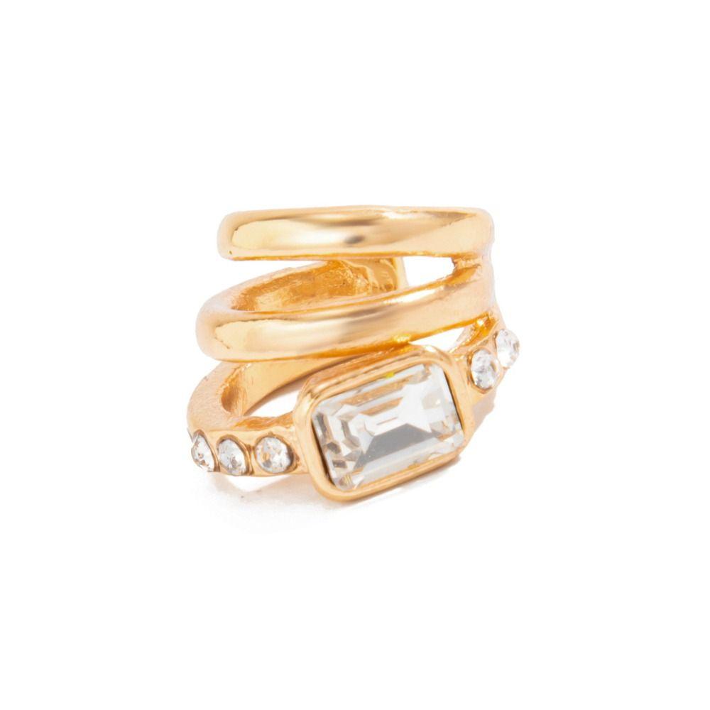 Silver Triple Ring Clip Multi-Layer Square Zircon Stud Earrings Hip Hop Ear Buckle Party