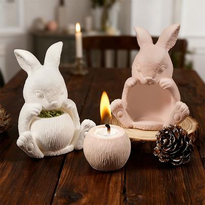 2-Piece Easter Bunny Silicone Mold DIY Cute Animal Basket Hollow Rabbit Soy Wax Silicone Molds Kit Bunny Candle Holder