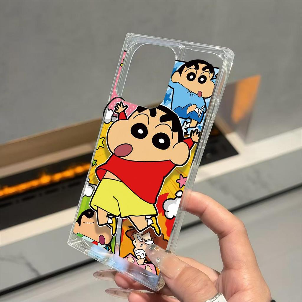 Clear Square Back Tube Case Protection For iPhone 16 ProMax 14 Pro Max 13 12 15 Plus 11 Anti-Oxygen,Starry Shin-chan Pattern Casing
