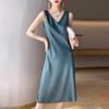 Women's Dress Satin Long Over The Knee Summer Wear Plus-size Solid Color Halter Dress