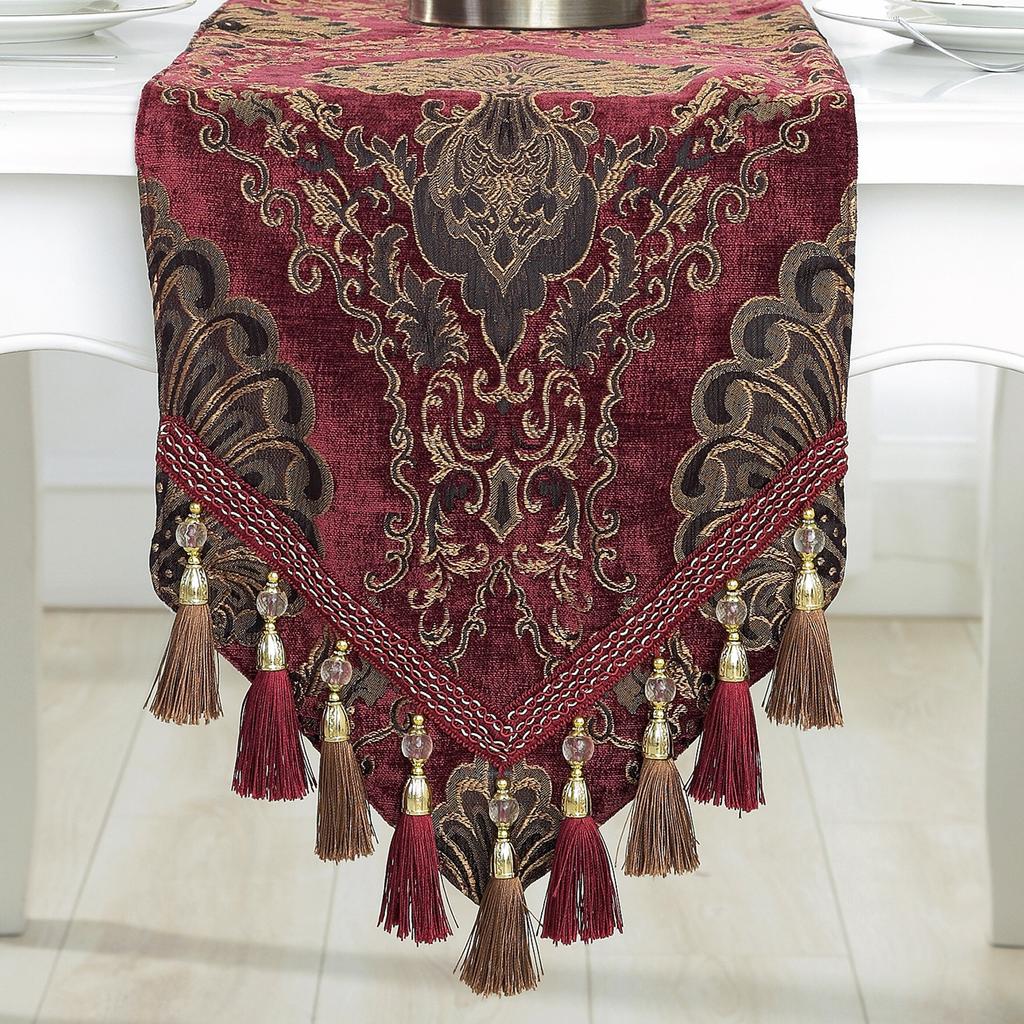 Moderner floraler Luxus Makramee Tischläufer Brokat bestickt Tischdekoration Langer Streifen Tischdecke Ess-/TV-/Schuhtischabdeckung