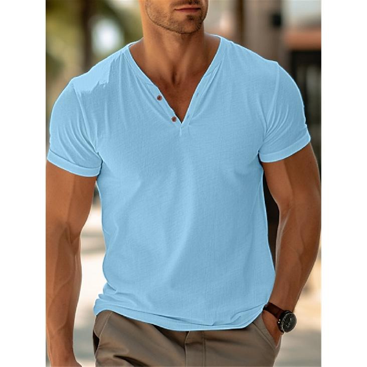Men's T-shirt Summer Beach Short Sleeve Casual Solid Color Regular Fit T-shirt Top
