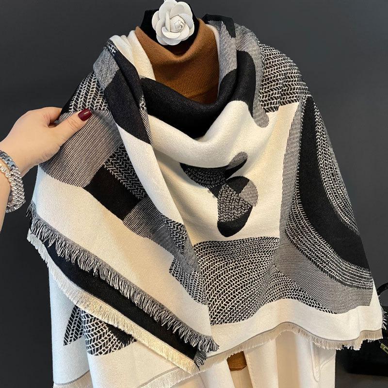 Autumn and winter new double-sided jacquard large square scarf women's versatile imitation cashmere large shawl windproof thickened warm scarf