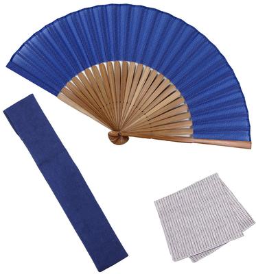 [Osaka Choseido] Stijlvolle Herenklapwaaier, Zakelijk Model, met Opvouwbare Hoes en Zakdoek, Origineel Yamakomon Patroon, Marineblauw