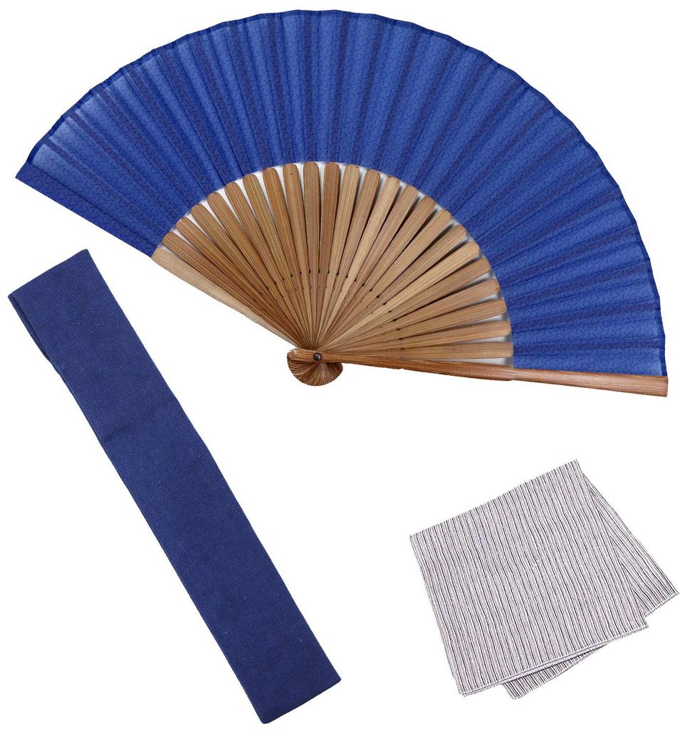 Folding fan for fan fan set with mountain navy [Osaka Choseido] men, stylish, business, bag, holder, handkerchief, komon, original,