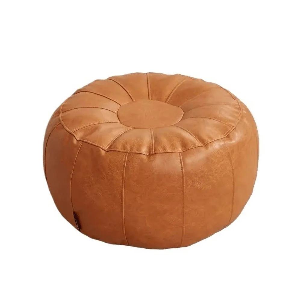 PU Leather Unstuffed Storage Leg Bench Need to Fill Clothes Large Capacity Storage Pouf Round Non-Slip Ottoman Seat Living Room