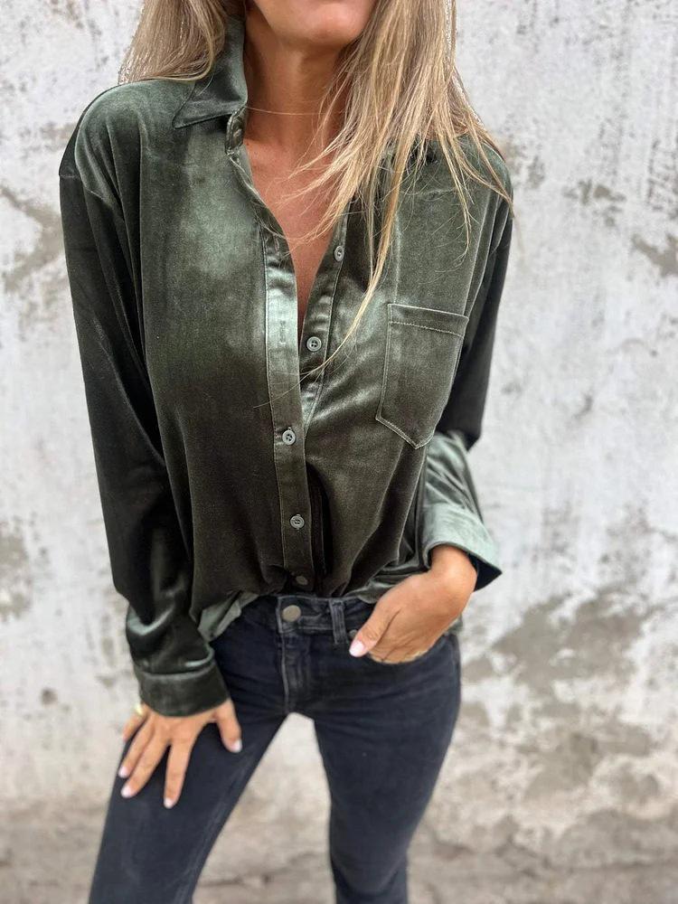 2024 Autumn Winter Fashion Gold Velvet Lapel Shirt