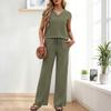 Fashionable Women's Loose V-neck Short Sleeved Top, Loose Casual Wide Leg Pants Set