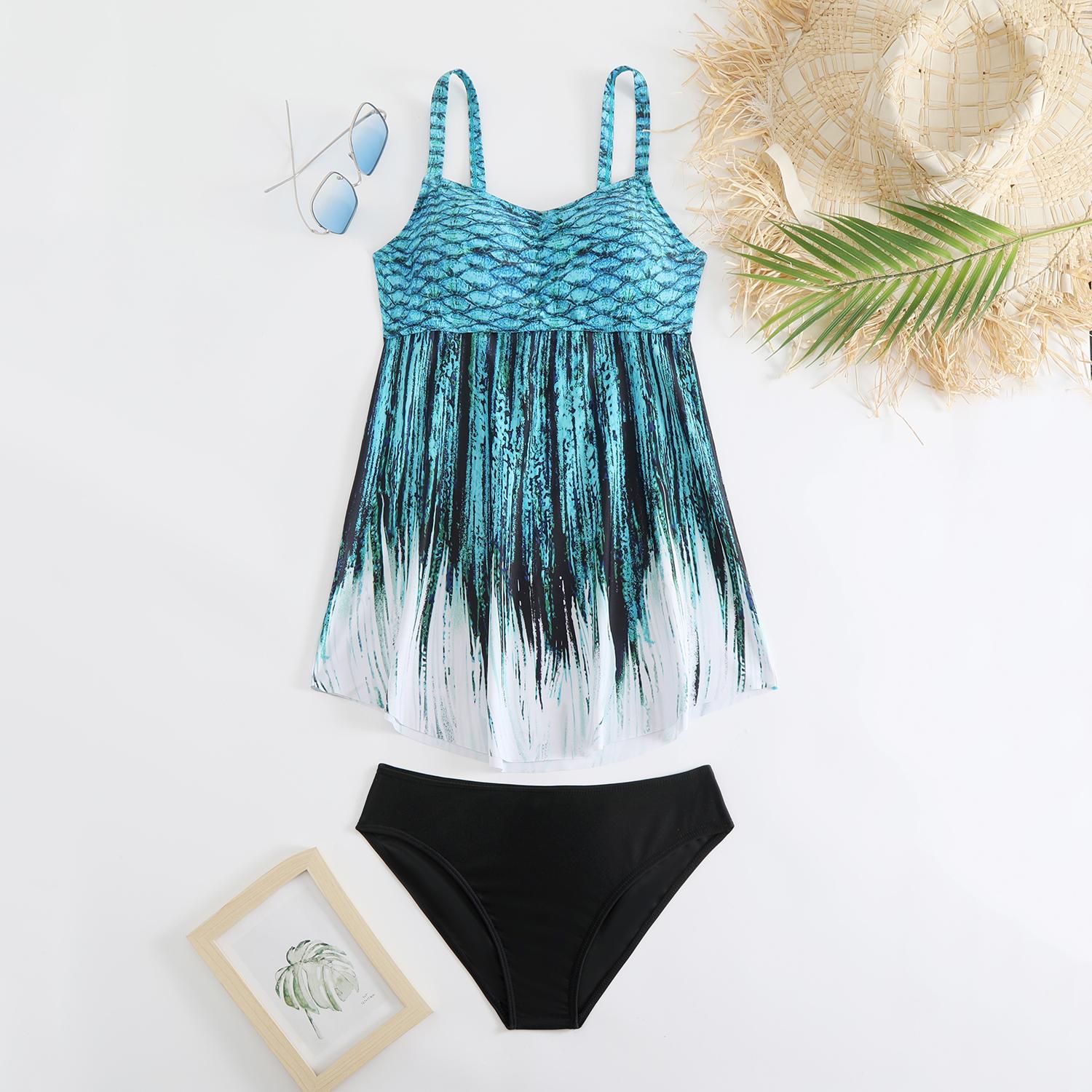 

Плюс Размер Женская мода сексуальный круглый вырез рыбья чешуя узор бикини комплект облегающий пляжный купальники комплект из двух частей 3XL синий