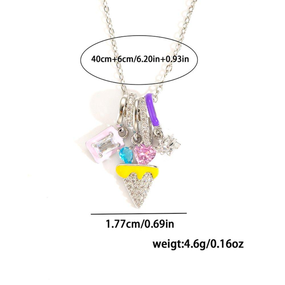 Colorful Ice Cream Necklace Simple Elegant Enamel Pendant Flower Zircon Necklace Valentine's Day