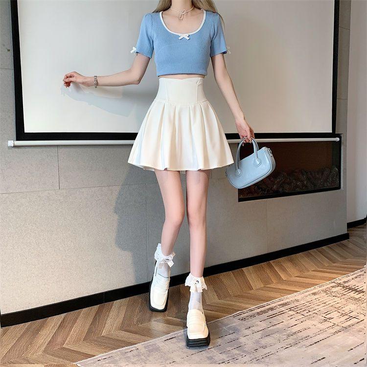 Faltenrock Damen Hohe Taille Fishbone A-Linie Rock Weißer Regenschirm Schwarz Mini Y2k Koreanische Röcke Shorts Mode Kleidung Sommer