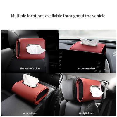 Car PU Leather Tissue Holder,Tissues Box Cover for Car Backseat Headrest Napkin Holder with Fix Cord