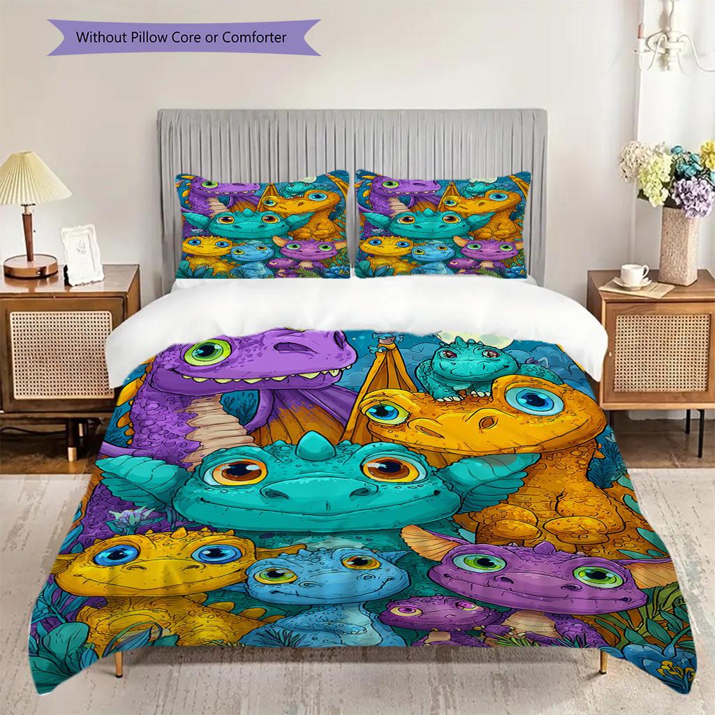 Dinosaur Pattern Bedding Quilt Set Quilt Cover Pillowcase Home Decoration Birthday Gift (1 * Duvet Cover + 2 * Pillowcase, Without Core)