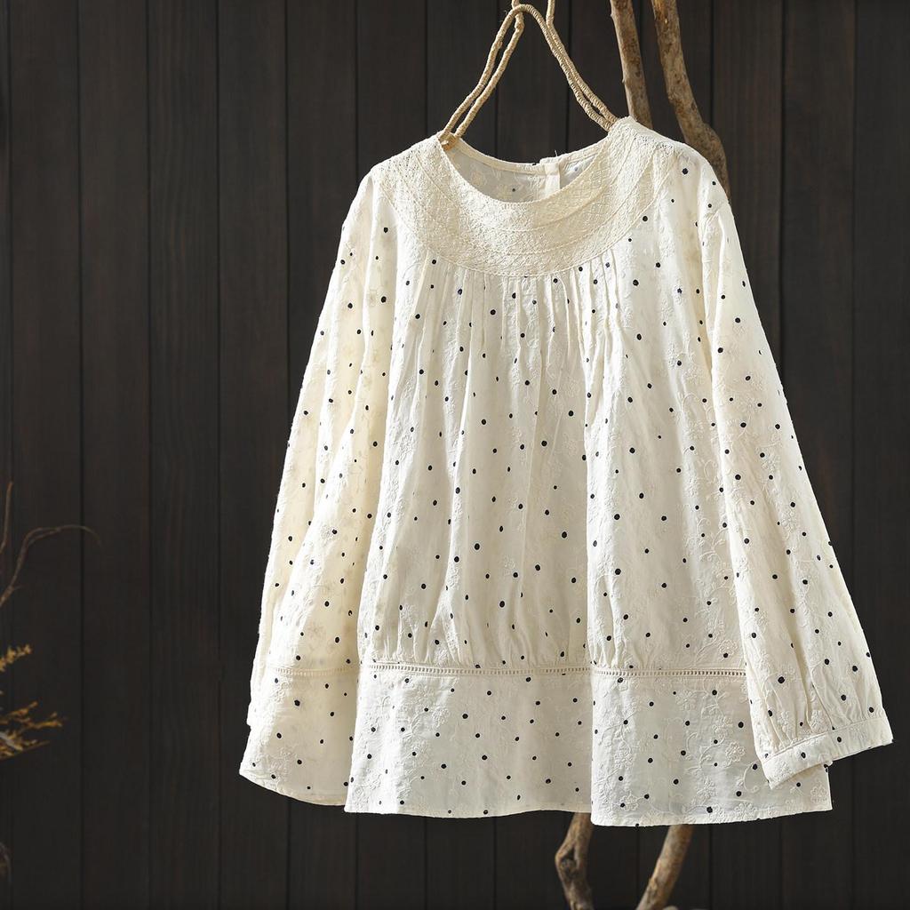 Spring 2026 Women's Polka Dot Embroidered Jacquard Shirt with Back Buttons