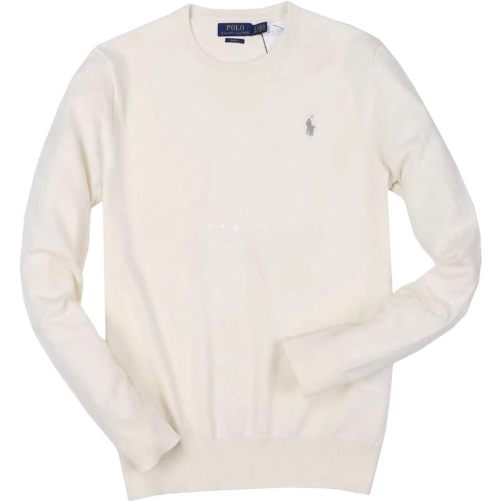 Polo Ralph Lauren SS25 Pony Embroidered Cotton Crew Neck Long Sleeve Knit Sweater Men Sweater Beige 710907256-005