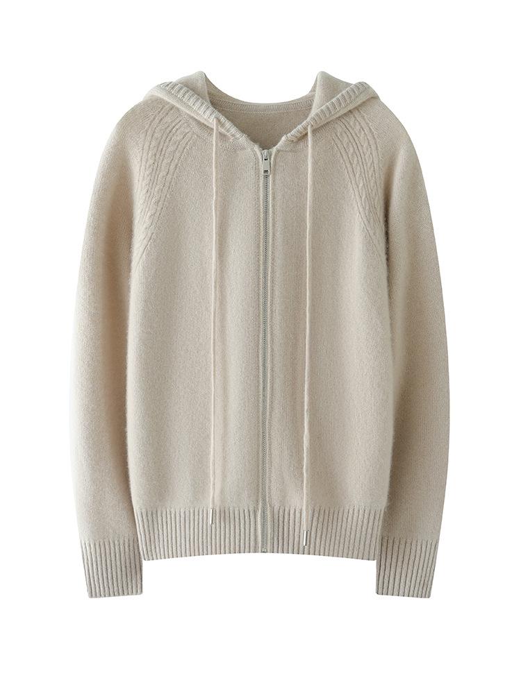 2024 Autumn-Winter Women's Cashmere Hooded Cardigan Knitwear Top
