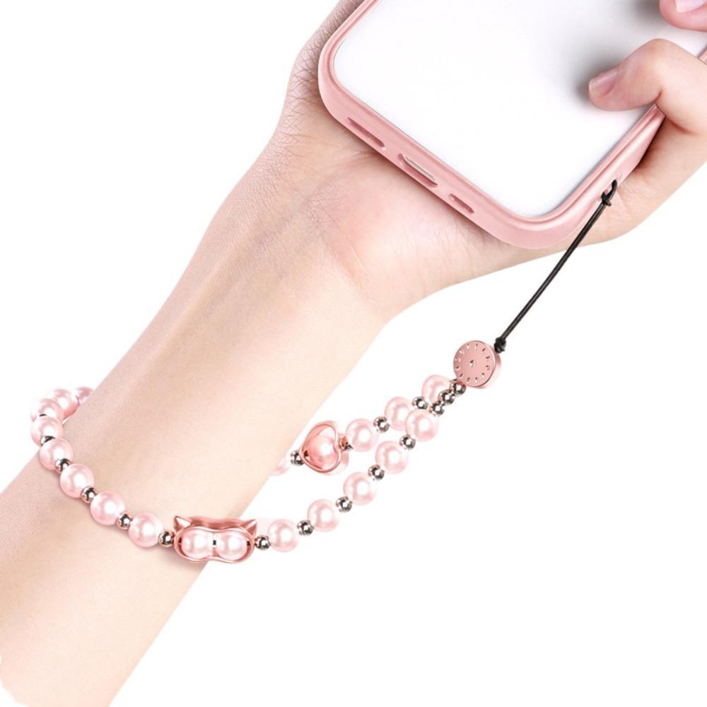 

Wrist Strap Beaded Phone Lanyard Cat Eye Cellphone Charm Ins Pearl Phone Chain Phone Accessories розовый
