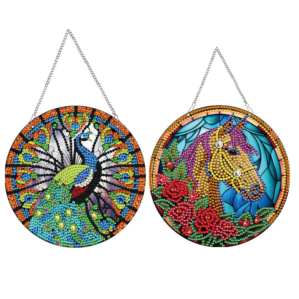 2 Stück Tier-Thema 2D Flach DIY Hängende Diamant-Kunst-Kits Strass Diamant-Kunst Fensteranhänger Fensterhängekunst für Heimdekoration