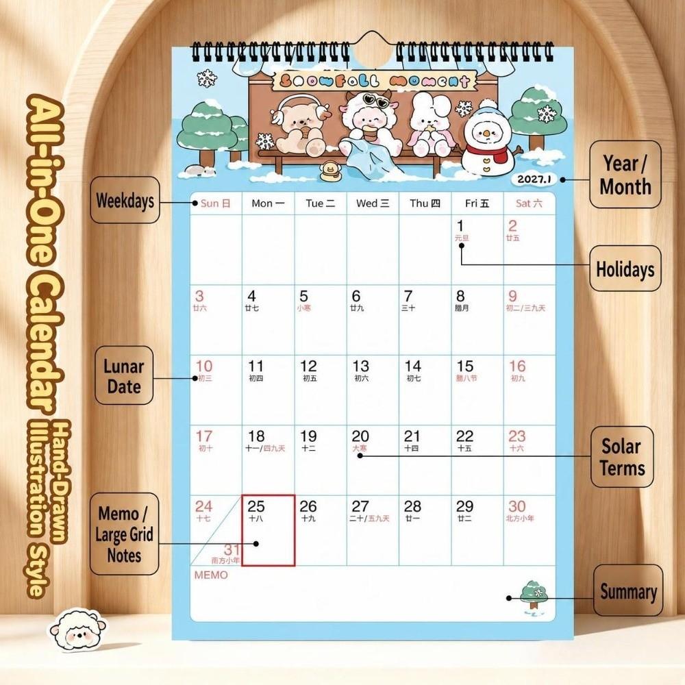 Coil 2027 Calendar Cartoon The Year of Goat Calendar  for Home Office Decor