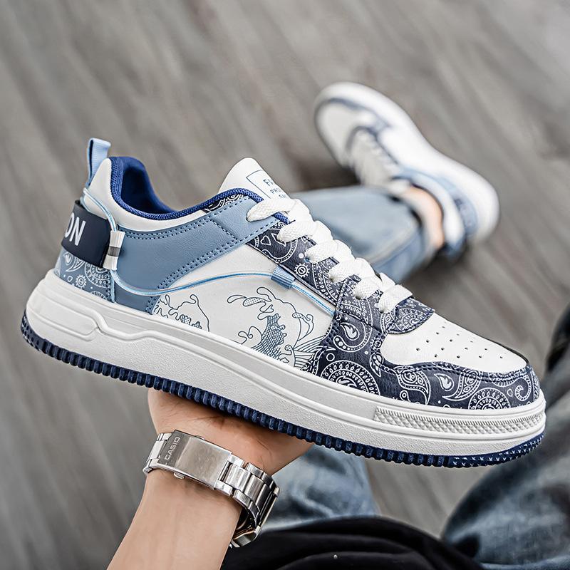 Men's Vulcanized Shoes Student Printing Leather Boards Shoes Fashion Lace-up Soft-soled Running Sneakers Jogging Tenis Masculino