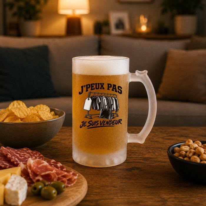 Chope de bière - PLANETEE - J’peux pas je suis Vendeur - Verre trempé givré - 470 ml - Impression sublimation
