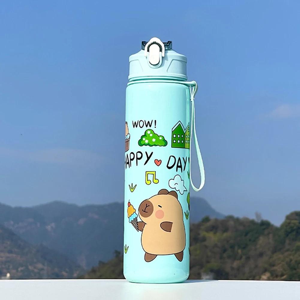 700ml Capybara Cute Water Cup with Straw & Handle Sports Water Bottle Large Capacity Portable Drinking Bottle for Fitness Sports