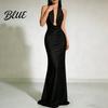 Retro-Stil Kleid Damen Sexy Rückenfrei Maxikleid Tiefes V-Ausschnitt Ärmellos Weich