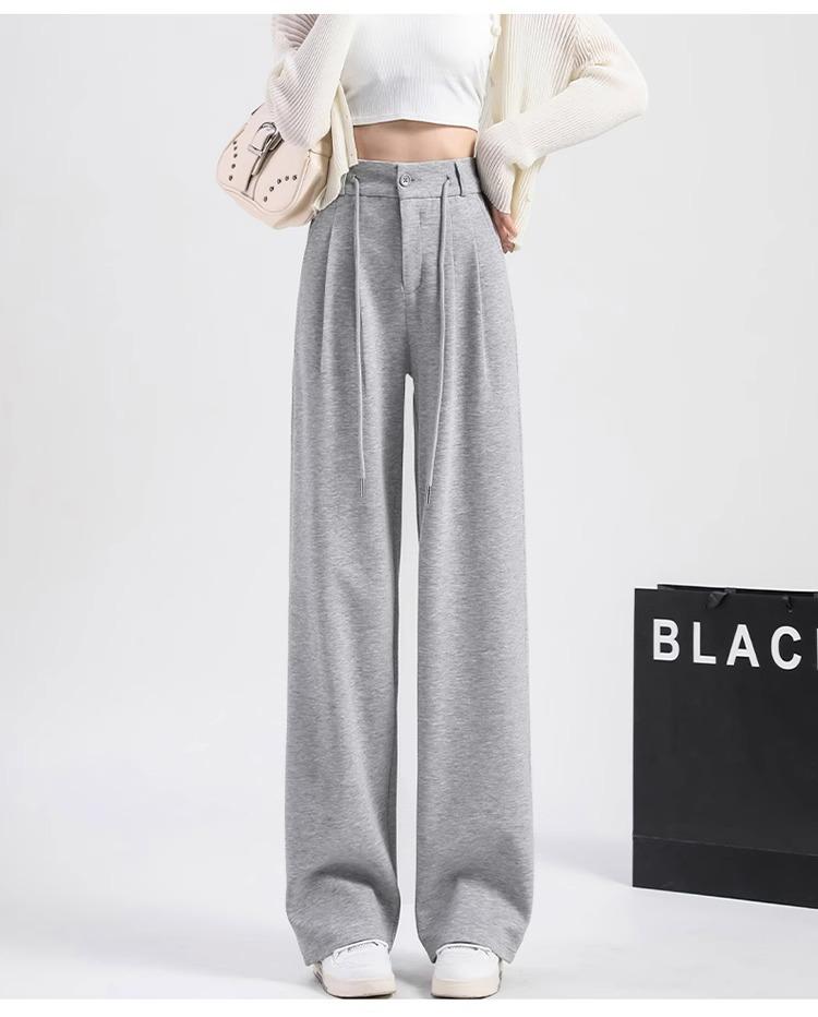 Petite Wide-Leg High Waist Knit Pants for Women - Spring & Autumn Casual Wear