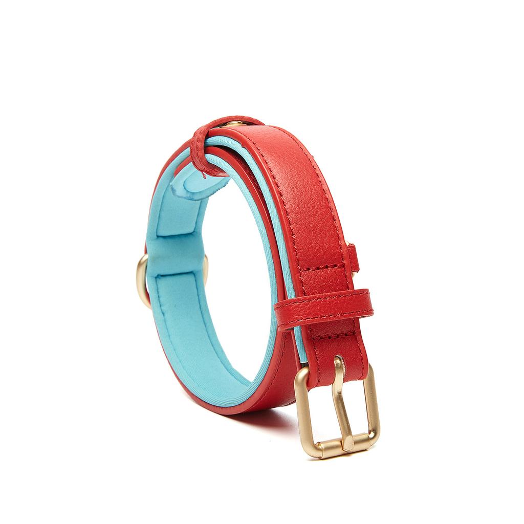 New Pet Genuine Leather Collar Lychee Pattern Head Layer Cowhide Dog Collar Anti-slide Adjustable Dog Collar
