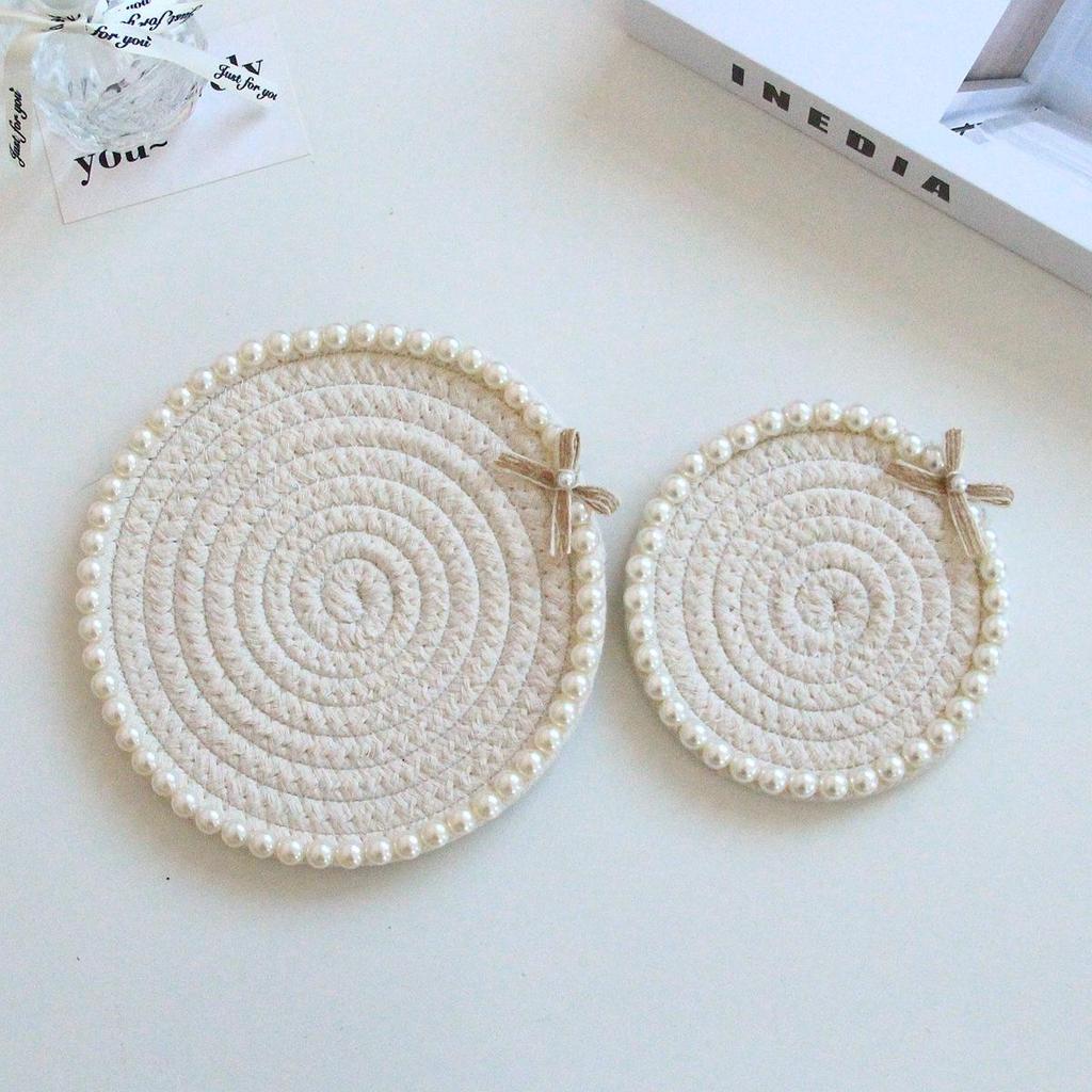 12cm*12cm Cotton Rope Heat Resistant Woven Coasters Handmade Multiple Colors Creative Coffee Cup Pad Chic Accessories