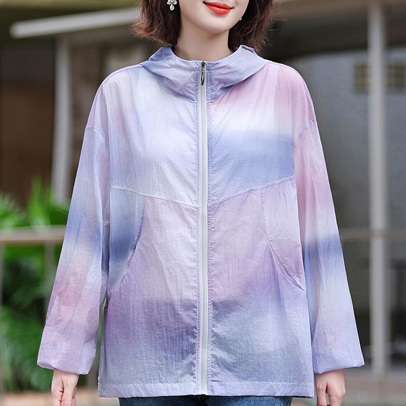 

Великі розміри 4XL-8XL Літній жіночий вітрозахисний одяг для захисту від сонця Повсякденні ультратонкі куртки з капюшоном на блискавці Жіночі вітрівки 8XL фіолетовий