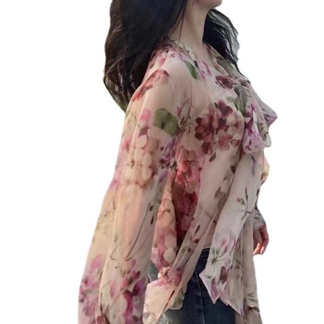 2023 Summer Imitation Silk Printed Shirt Top