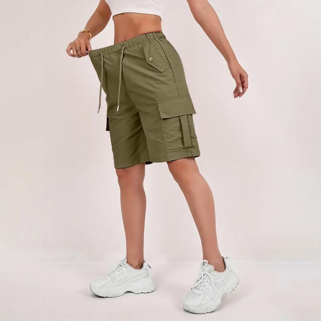 Women's Sports Shorts Casual Loose Solid Color High Waisted Pocket Shorts
