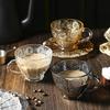 200ml Koffiekopjes Set Luxe Retro Embossed Koffieglazen Schotel en Mok Huishoudelijke Latte Cup Glazen Theekopjes Sets