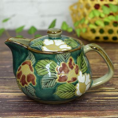 Waza No Kura Stylish Kutani Ware Teapot with Green Camellia Design and Tea Strainer. Made In Japan. A Premium Ceramic Tableware and Perfect As a
