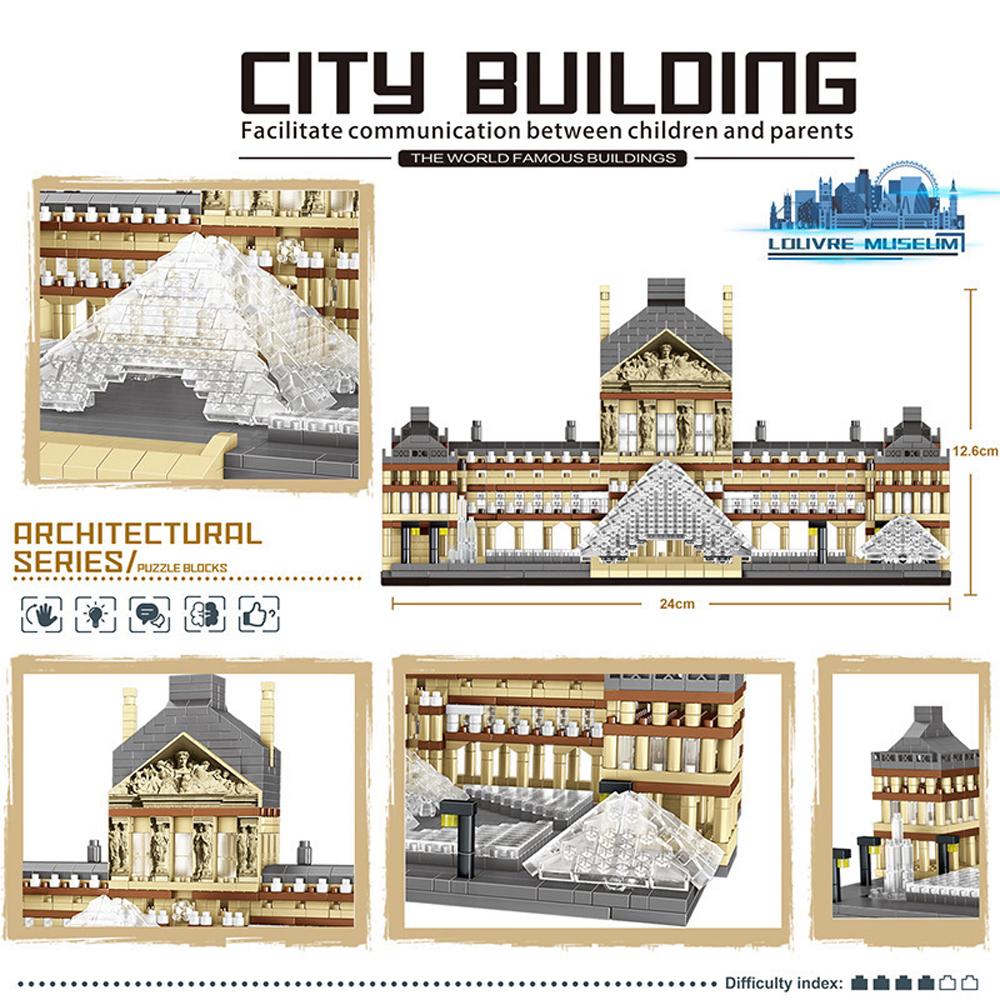 KNEW BUILT Louvre Mikro Mini Bausteine für Erwachsene Architektur Spielzeugsets Bau Kinder Spielzeug Montagebausteine