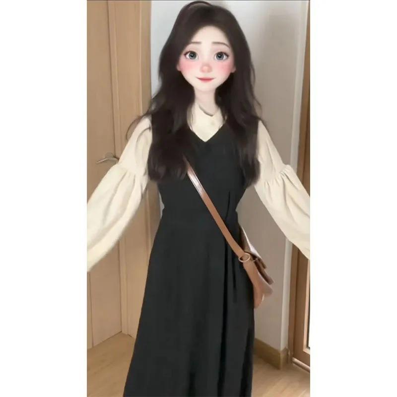 Strap Skirt Two-piece Women's Clothing Autumn and Winter Clothing New Suit Skirt Small Age-reducing Dress