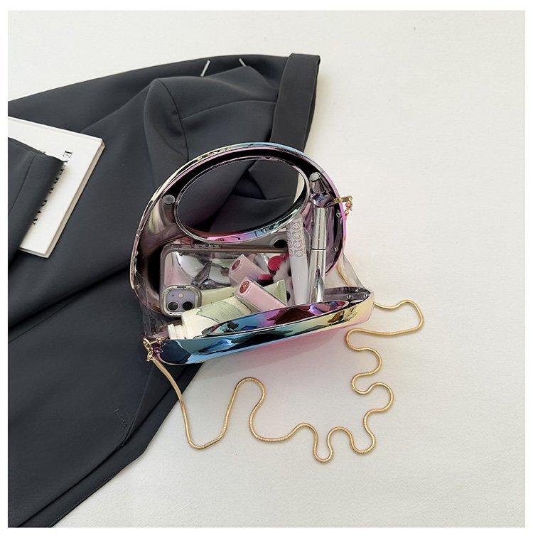 New Mini Gold Evening Handbag PVC Metallic Luster Half-moon Party Women's Bag Small and Versatile Round Handle Messenger Bag