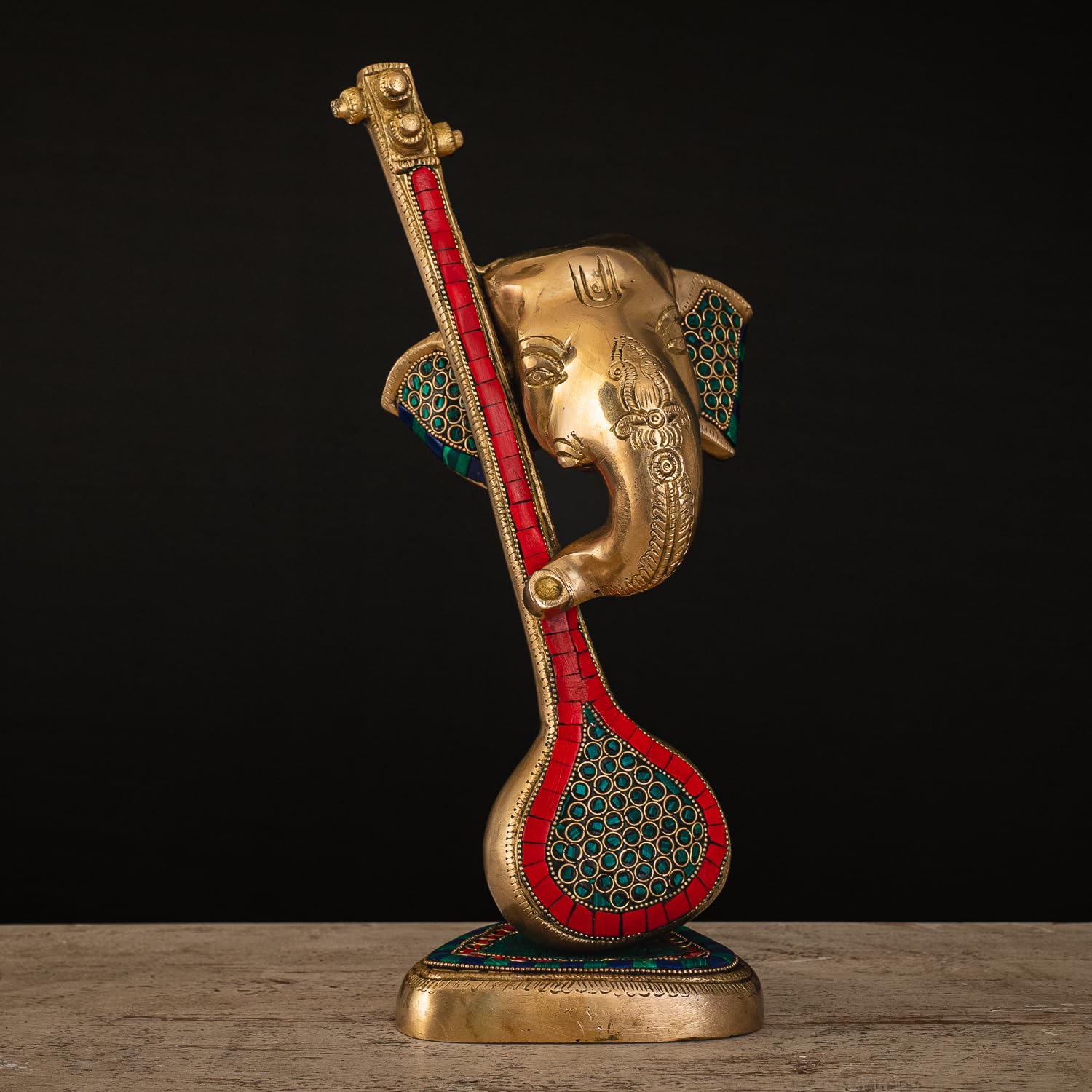 Идол Господа Ганеши с Лицом и Виной в Каменной Резьбе, Мурти Ганеши, Латунь, Золотой Идол