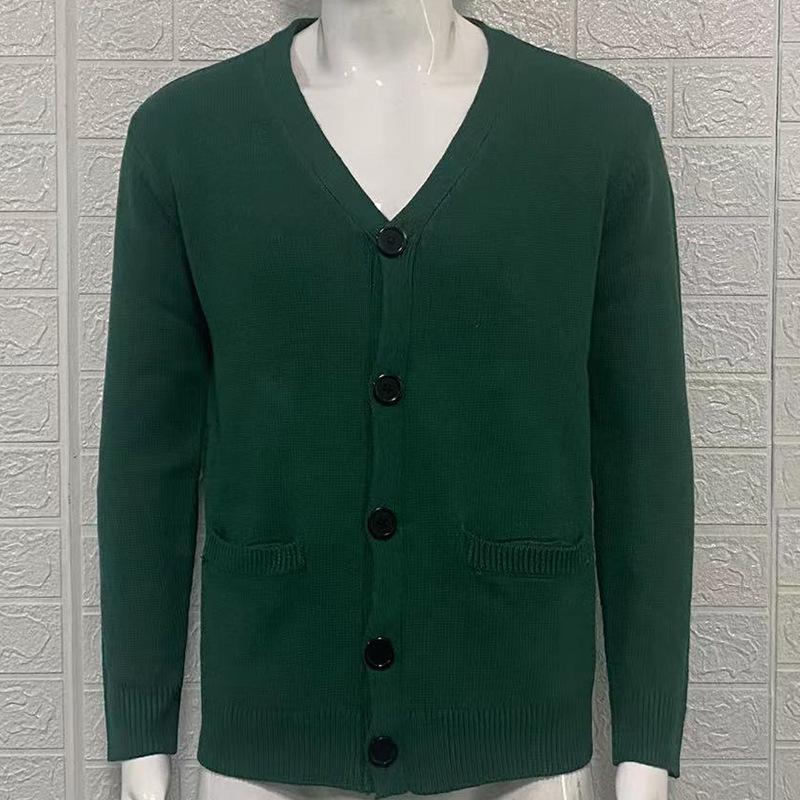 

Men s V-Neck Knit Cardigan with Pockets, Light Gray Casual Button-Up Sweater, Slim Fit Open Front Coat S зелений