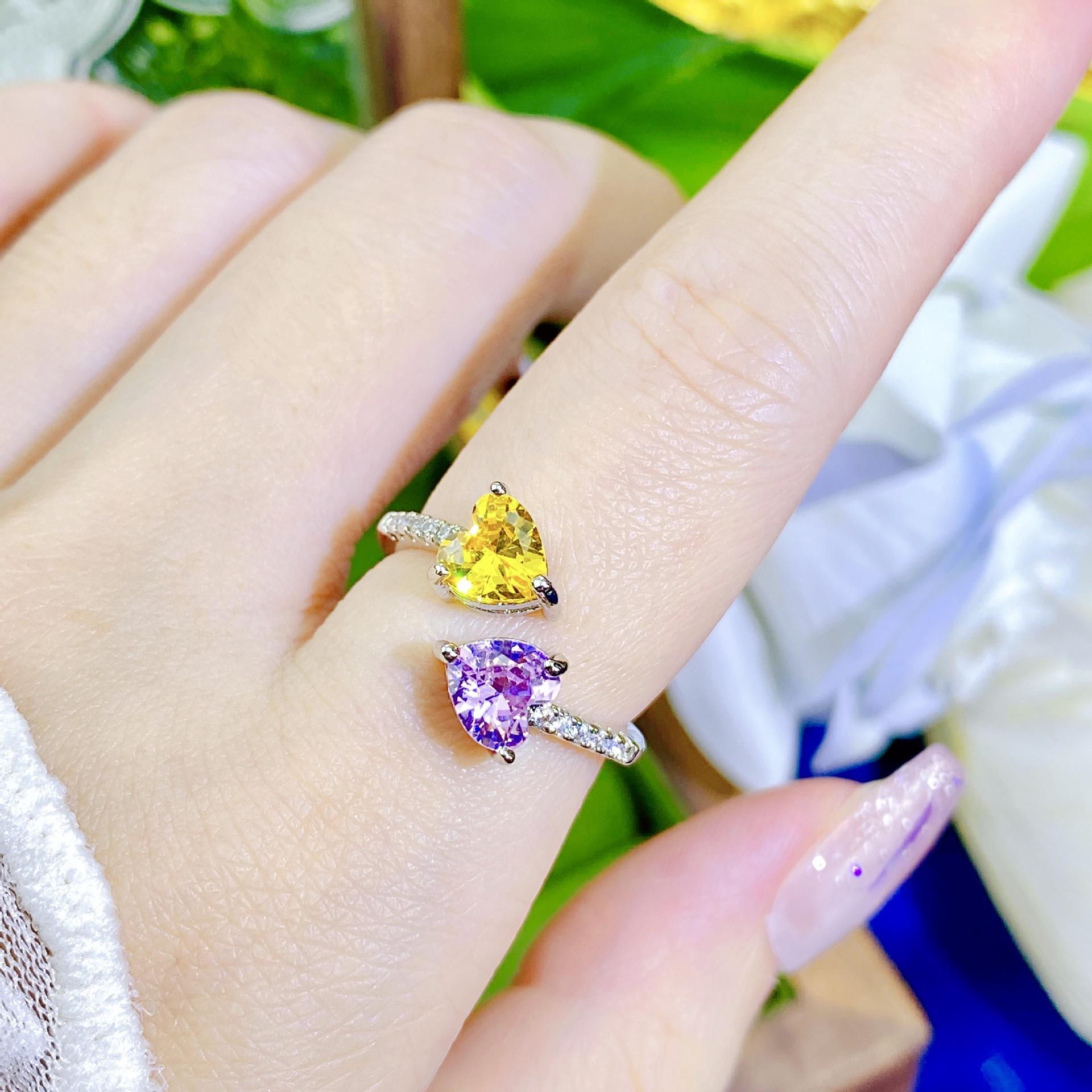 

Модное легкое роскошное универсальное нишевое розовое бриллиантовое кольцо Love Open Heart с инкрустацией из высокоуглеродистого бриллианта контрастного цвета, ежедневное новое женское adjustable