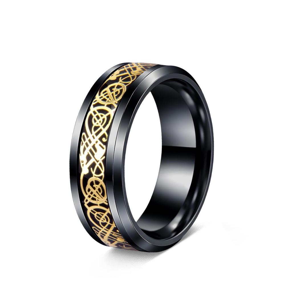 8mm Men's Stainless Steel Celtic Dragon Black Wedding Ring Set