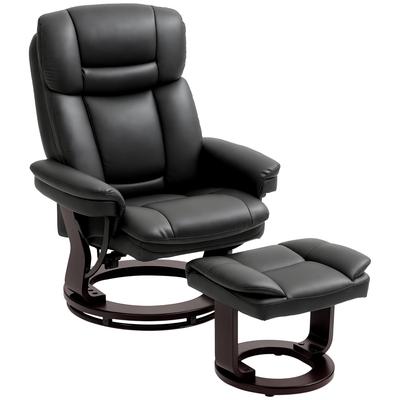 Recliner with Footstool, Adjustable Chair, Faux Leather Cover, Upholstered Chair with Folding Backrest, Black