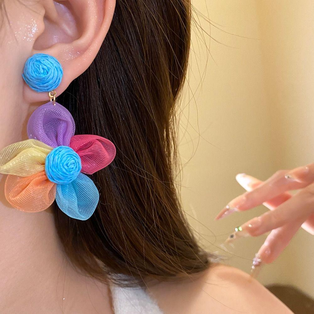 Sunflower Multi-colored Ear Accessories Raffia Flower Ear Drop Handmade Wood Drop Earrings  Daily