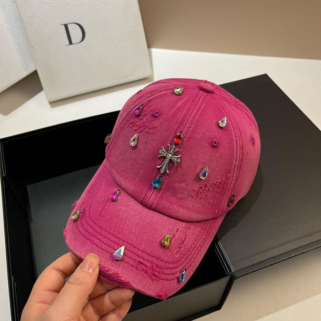 Heavy Industry Light Luxury Color Rhinestone Min Baseball Cap, Personalized Niche Hole Washed Sports Cap