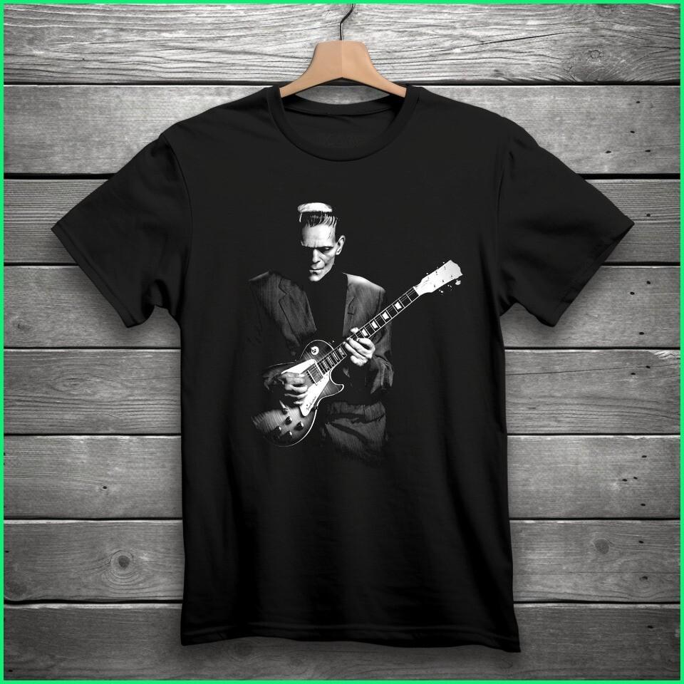 Frankenstein Playing Electric Guitar Horror T-Shirt Black S-3XL Unisex T-Shirt XXXXL