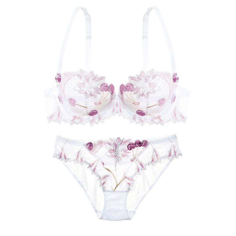 European and American Sexy Lingerie Transparent Mesh Embroidered Bra Set