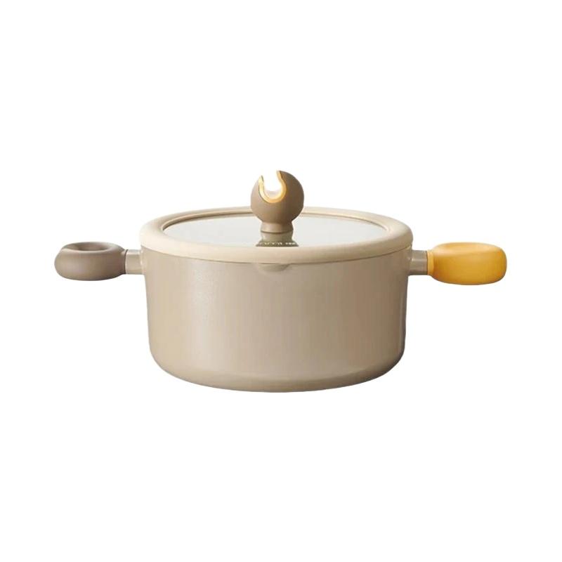 

LANMI 22CM Non-stick Double Ear Instant Noodle Stew Pot Medical Stone Coated Soup Pot with Visible Glass Cover Kitchen Cookware 3.8L
