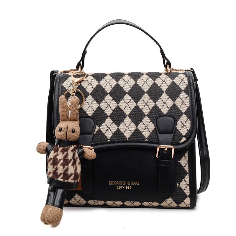 

2025 autumn and winter new versatile plaid backpack women s contrasting color going out handbag commuting versatile shoulder messenger bag no pendant